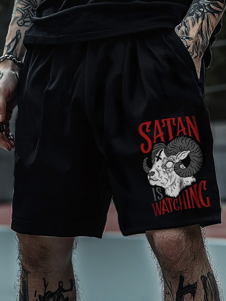 Satanic Skull Devil Satan Is Watching Dark Digital 3D Printed Shorts / Rvogue / Rvogue
