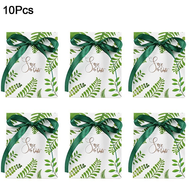10Pcs Green Leaves Candy Box Wedding Favors Paper Gift Bag Box Packaging Hawaiian Jungle Birthday Party Decoration Supplies