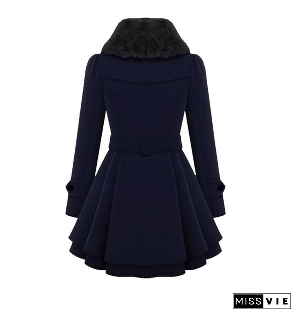 Winter Coat Womens Wool Blend Jacket Warm Lady Fur Collar Peacoat Woolen Jackets Plus Size