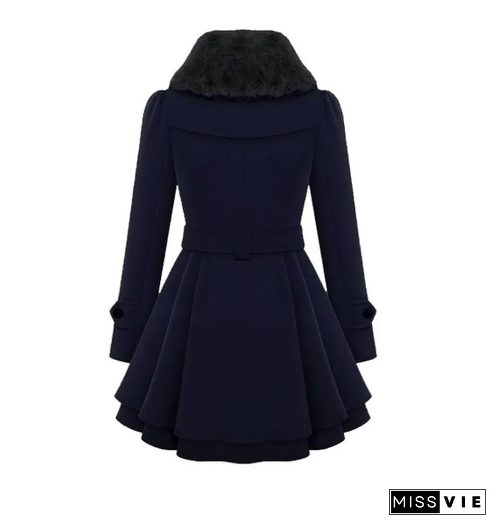 Winter Coat Womens Wool Blend Jacket Warm Lady Fur Collar Peacoat Woolen Jackets Plus Size