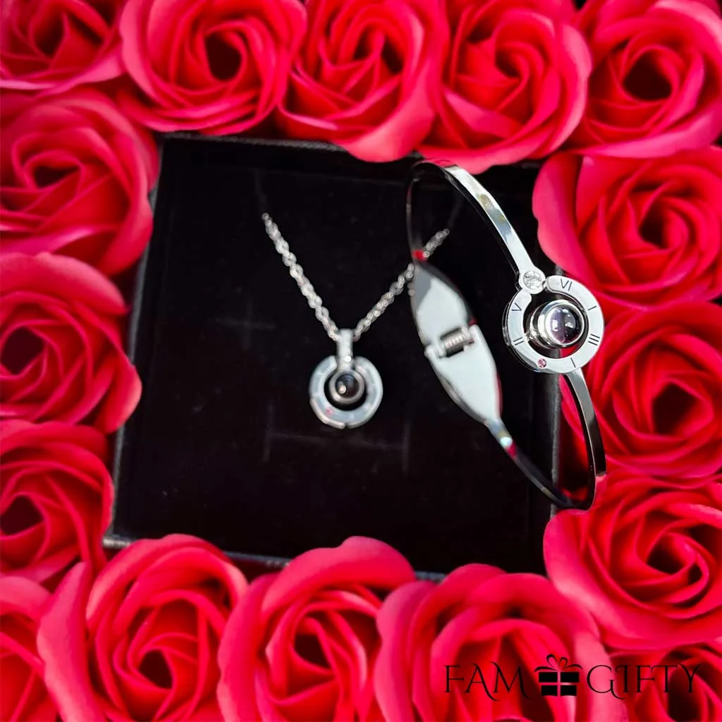 16 Mini Roses Jewelry Box with Love Necklace Set