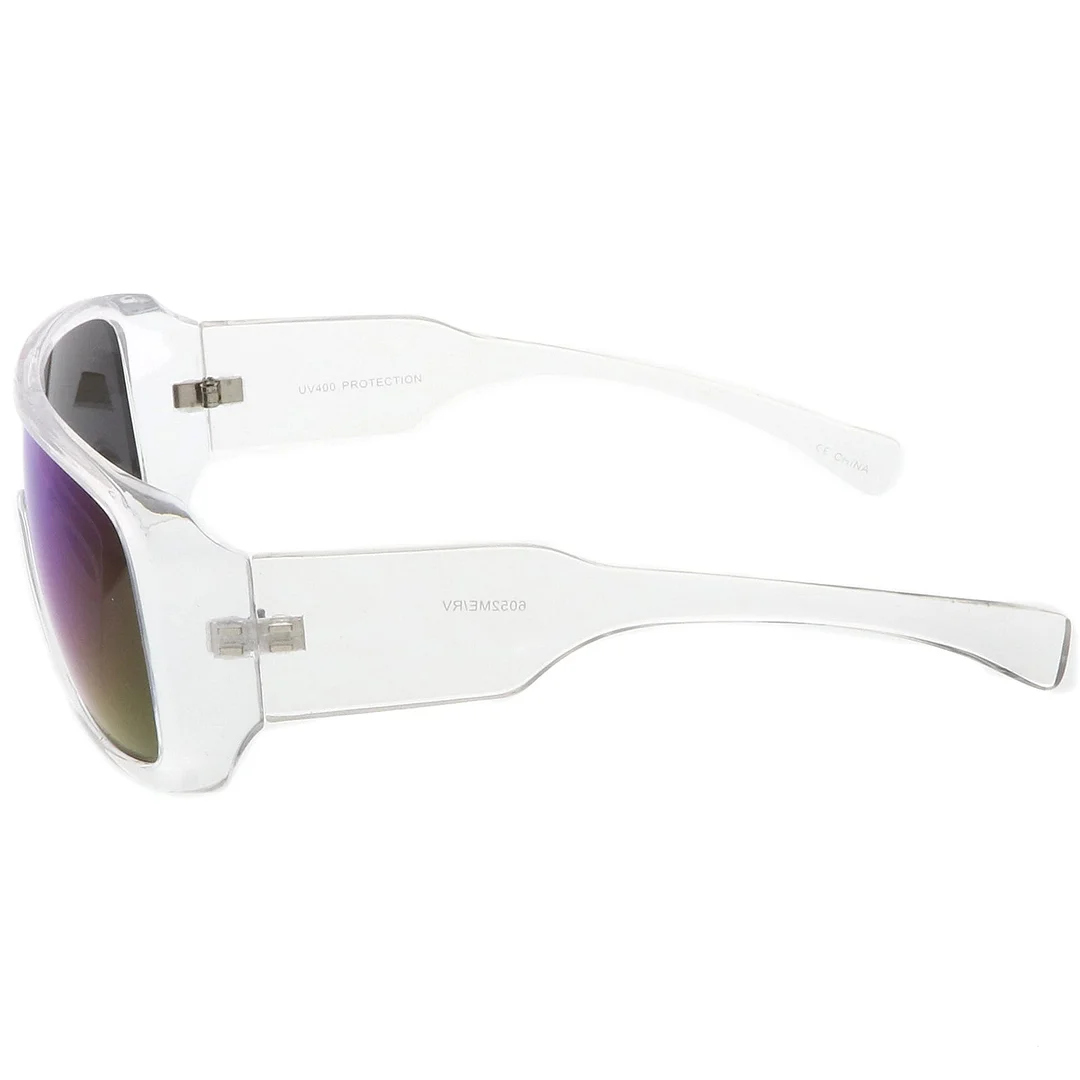 Men's Oversize Goggle Flat Top Mirror Mono Lens Shield glasses 60mm