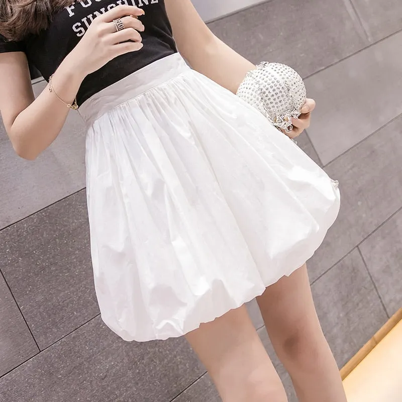 Zoki Fashion Women Ball Gown Skirt Korean High Waist Solid Color Pocket Zipper Mini Skirt Summer Girls Casual Black White Skirt
