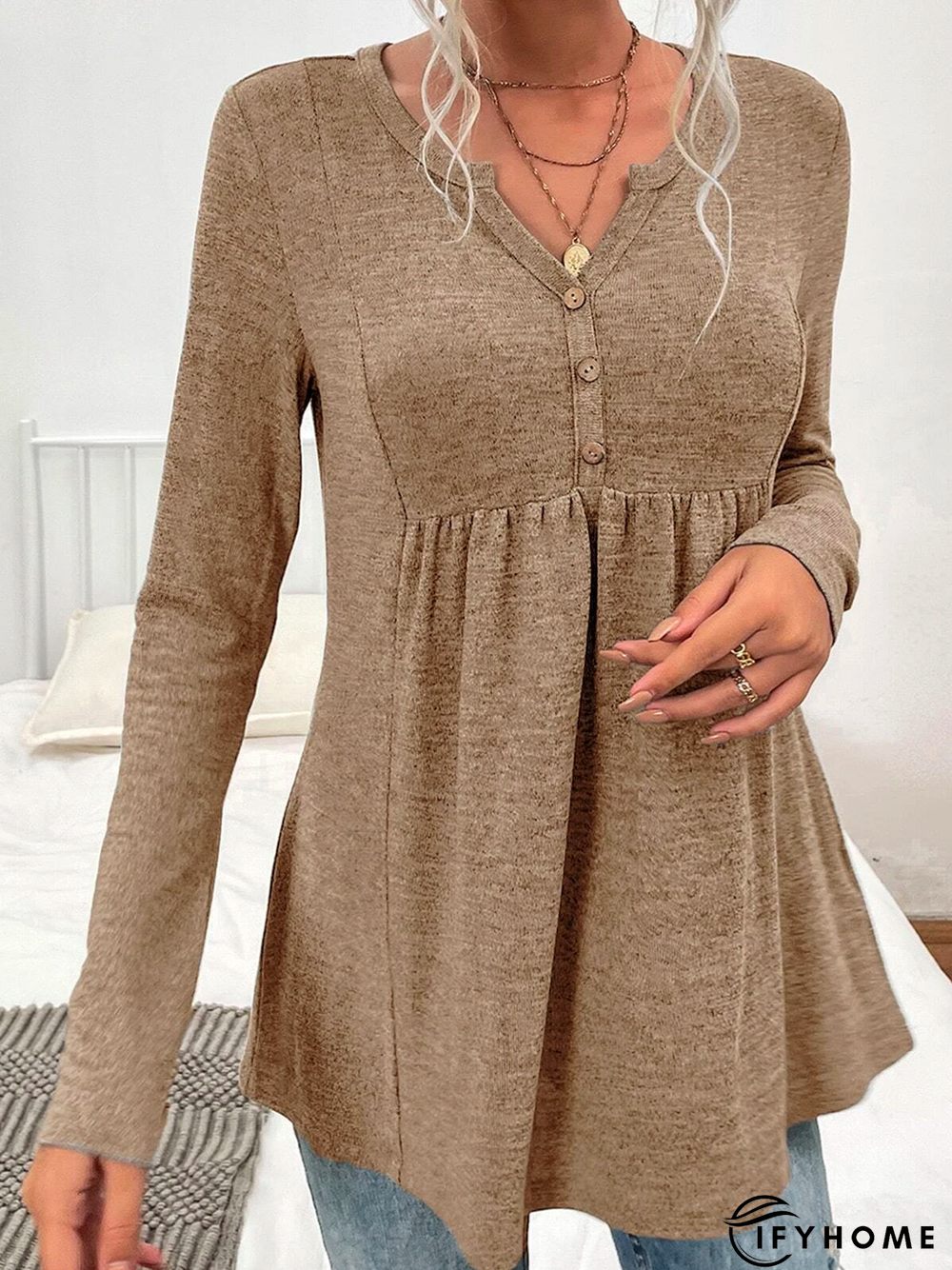 Buttoned Plain Casual Top | IFYHOME