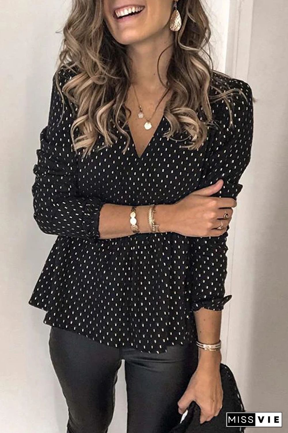 Polka Dot Chiffon Blouse Top