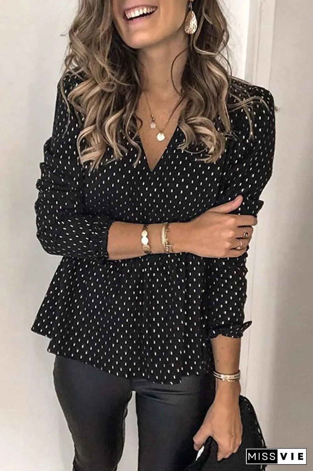 Polka Dot Chiffon Blouse Top