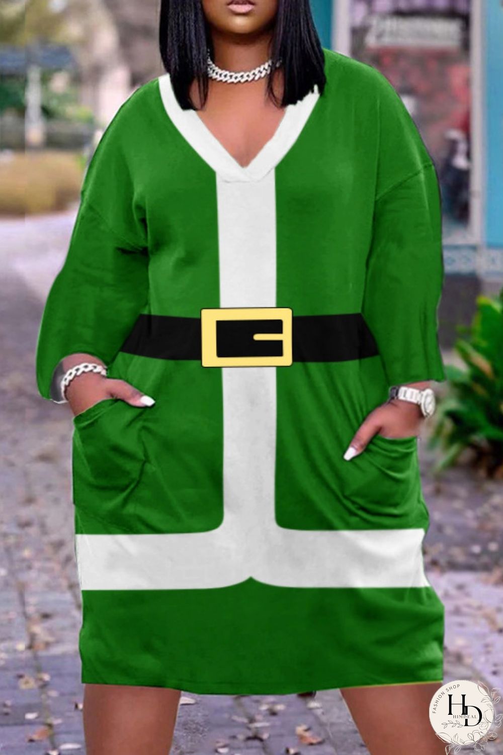 Red Casual Print Patchwork V Neck Long Sleeve Dresses