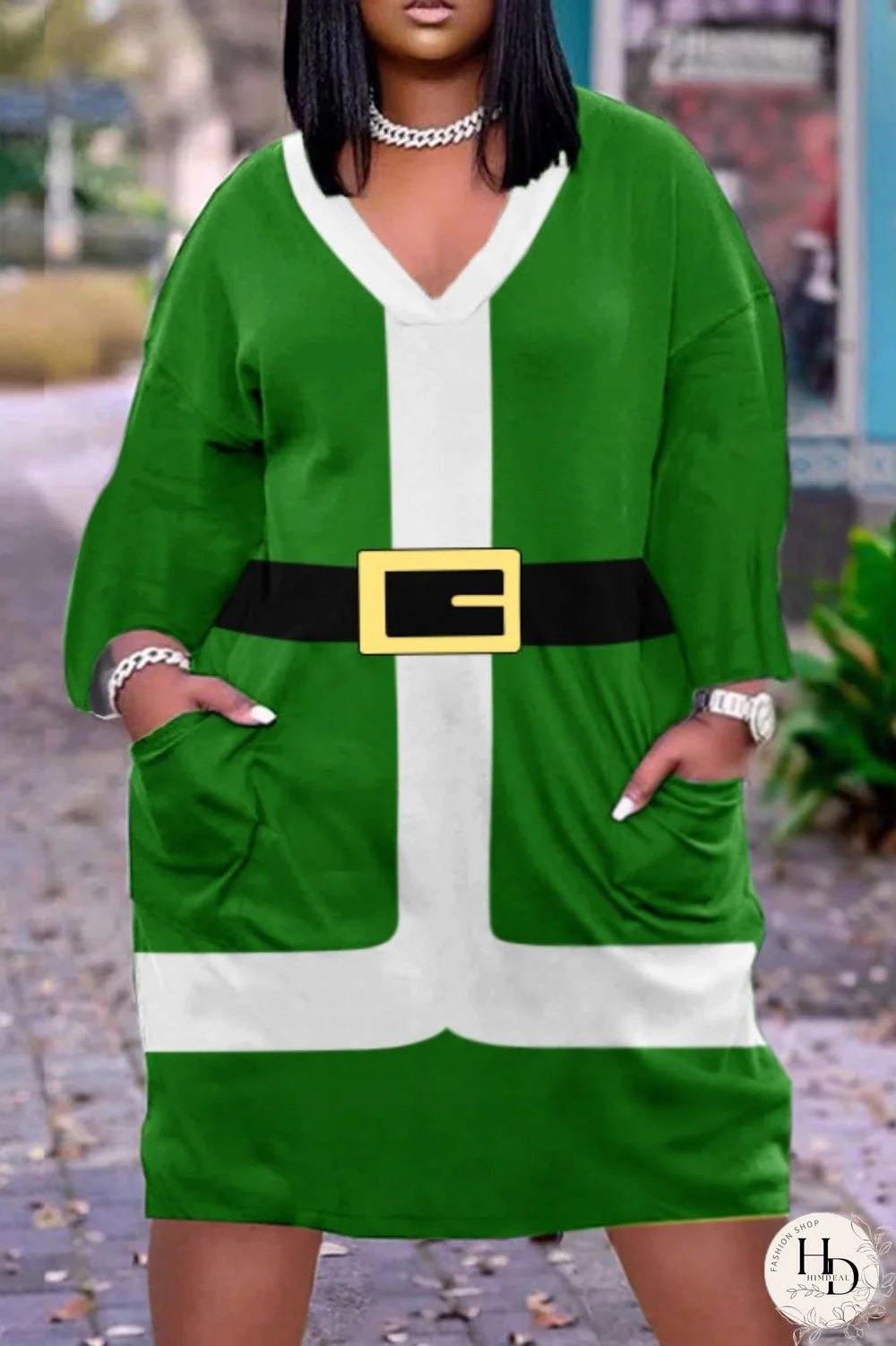 Red Casual Print Patchwork V Neck Long Sleeve Dresses