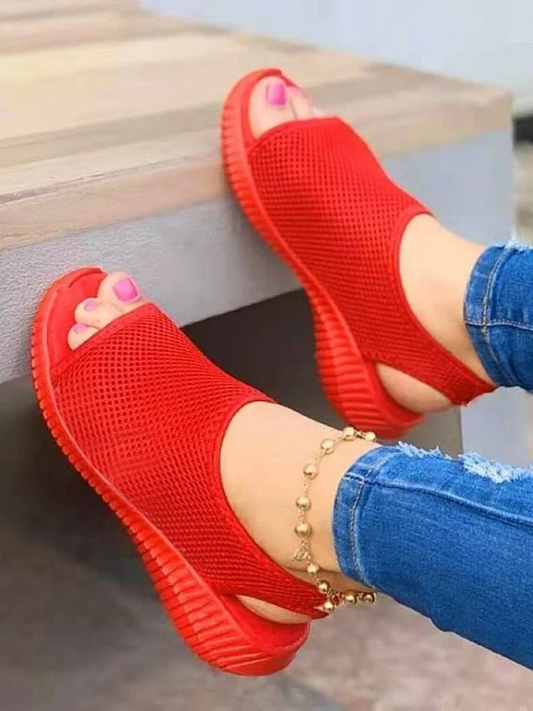 Summer Women Shoes 2021 Mesh Fish Platform Shoes Women's Closed Toe Wedge Sandals Ladies Light Casual Sandals Zapatillas Muje