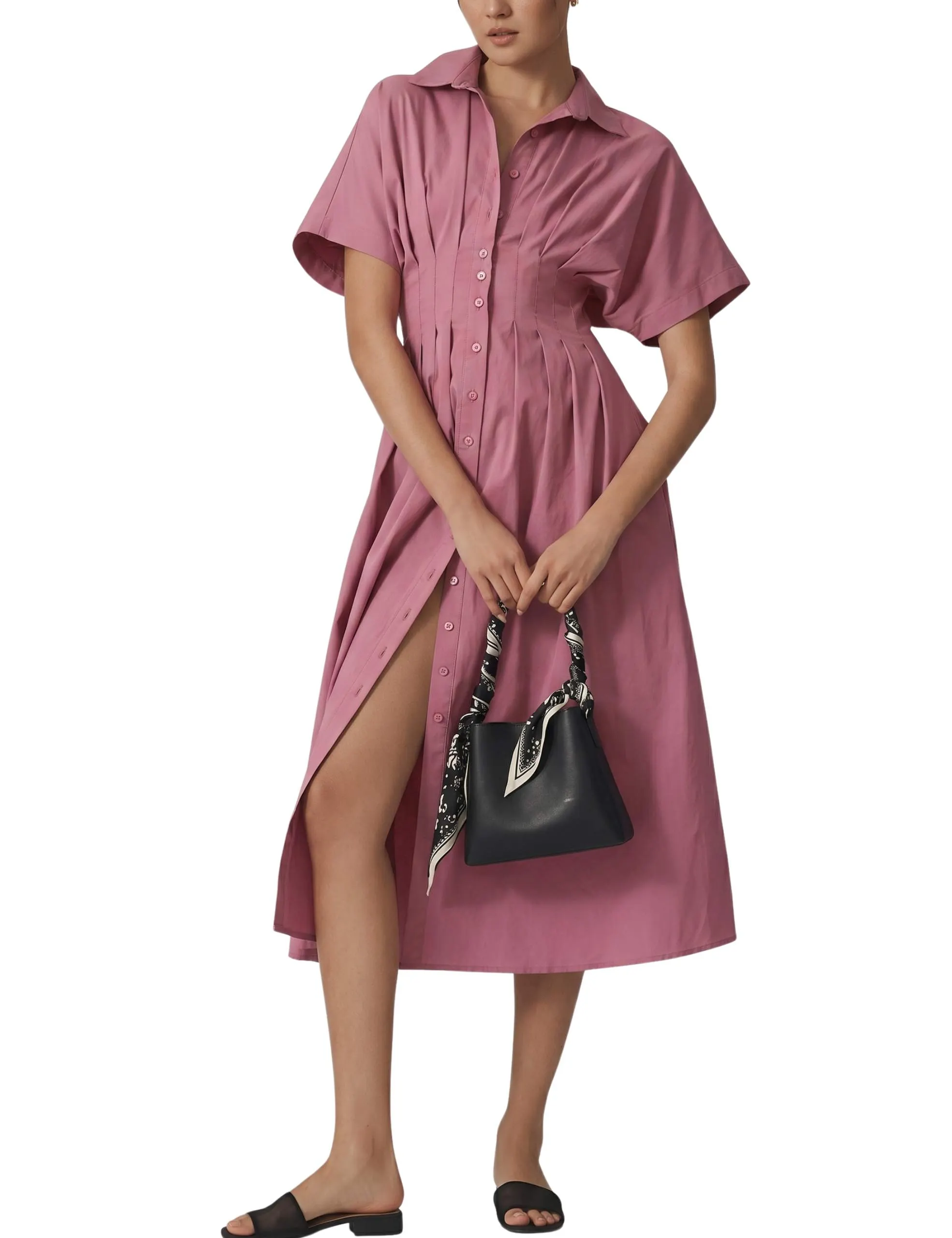Yeokou Short Sleeve Maxi Sundress Loose Button Down Shirt Women