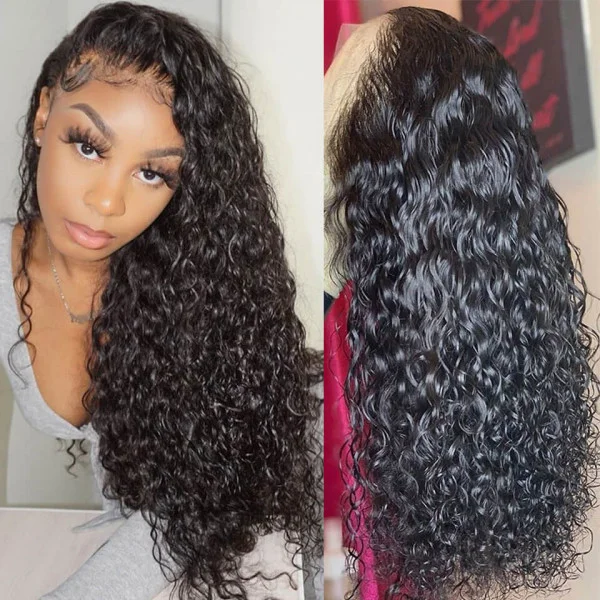 Virgin Human Hair Water Wave Transparent Full Lace Wigs