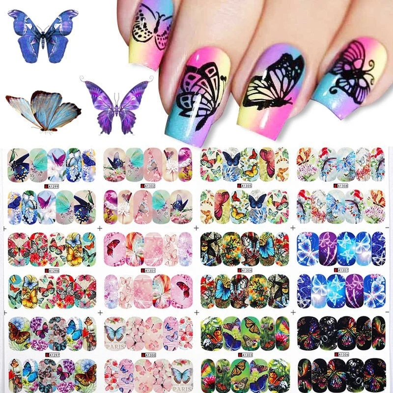 Nail Stickers 12Pcs/Set Water Transfer Magic Color Butterfly Pattern Designs Nail Decal Decoration Tips For Beauty Salons-Nail Inspo