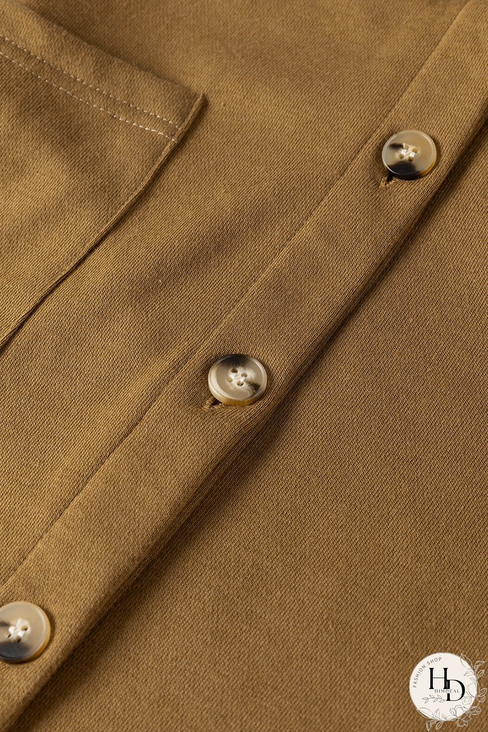 Brown Button Up Contrast Knitted Sleeves Hooded Jacket