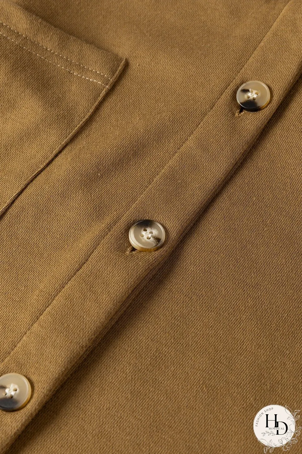 Brown Button Up Contrast Knitted Sleeves Hooded Jacket