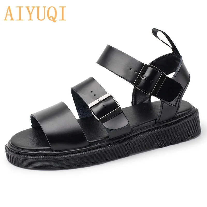 Summer Martin Sandals Women 2021 New Rome Buckle Open Toe Beach Shoes Women Genuine Leather Sandals Thick Women Couples