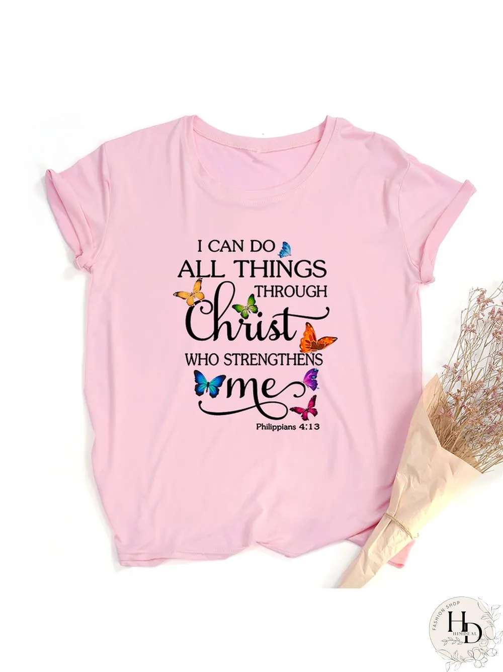 Butterfly Can All Things Philippians Women Aesthetic Graphic Shirts Casual Christian Jesus