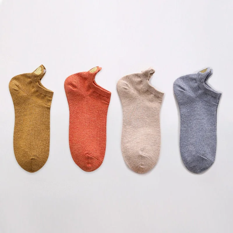 4 Pairs Lot Fashion Socks Women 2021 New Spring Cotton Color Novelty Girls Cute Heart Embroidery Casual Funny Ankle Socks Pack