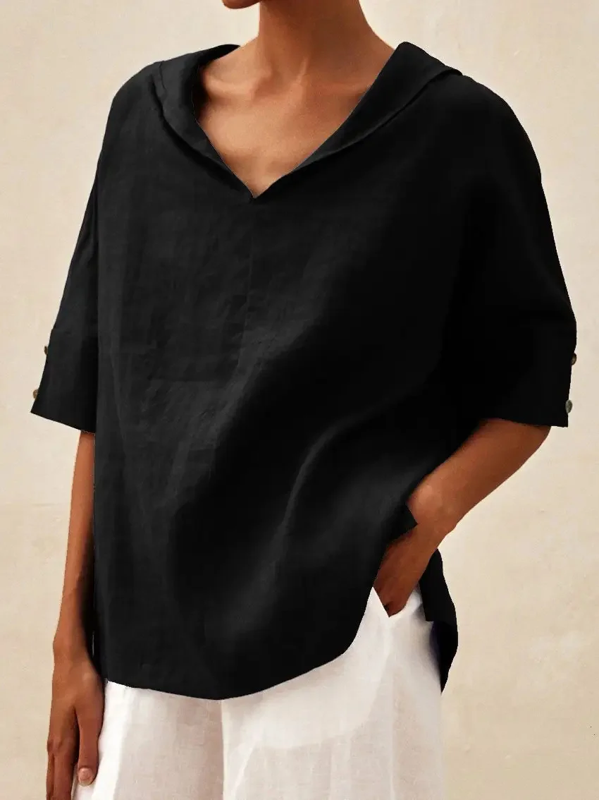 Nigikala Nigikala Summer New Women's Solid Cotton Loose Top T-Shirt Short Sleeves