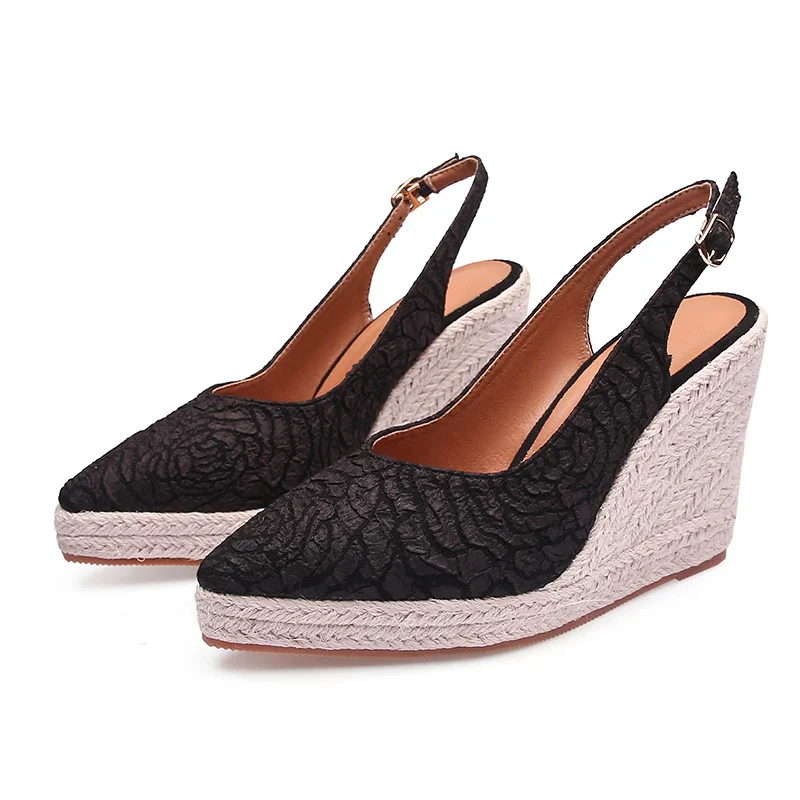 Wongn Wongn Heel Thick High Heel Pointed Head Drag Sandals Women Shallow Mouth Empty Single Shoes Straw Hemp Rope