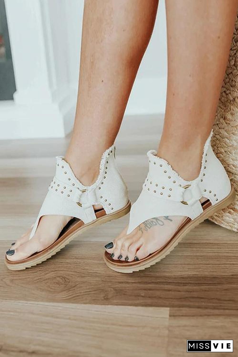 Buckle Flip-Flops Canvas Flat Heel Sandals