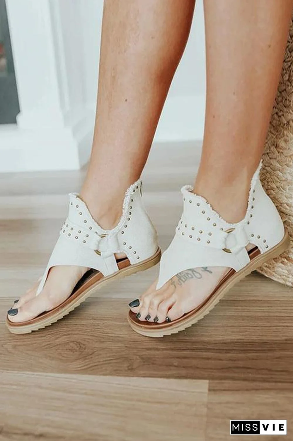 Buckle Flip-Flops Canvas Flat Heel Sandals