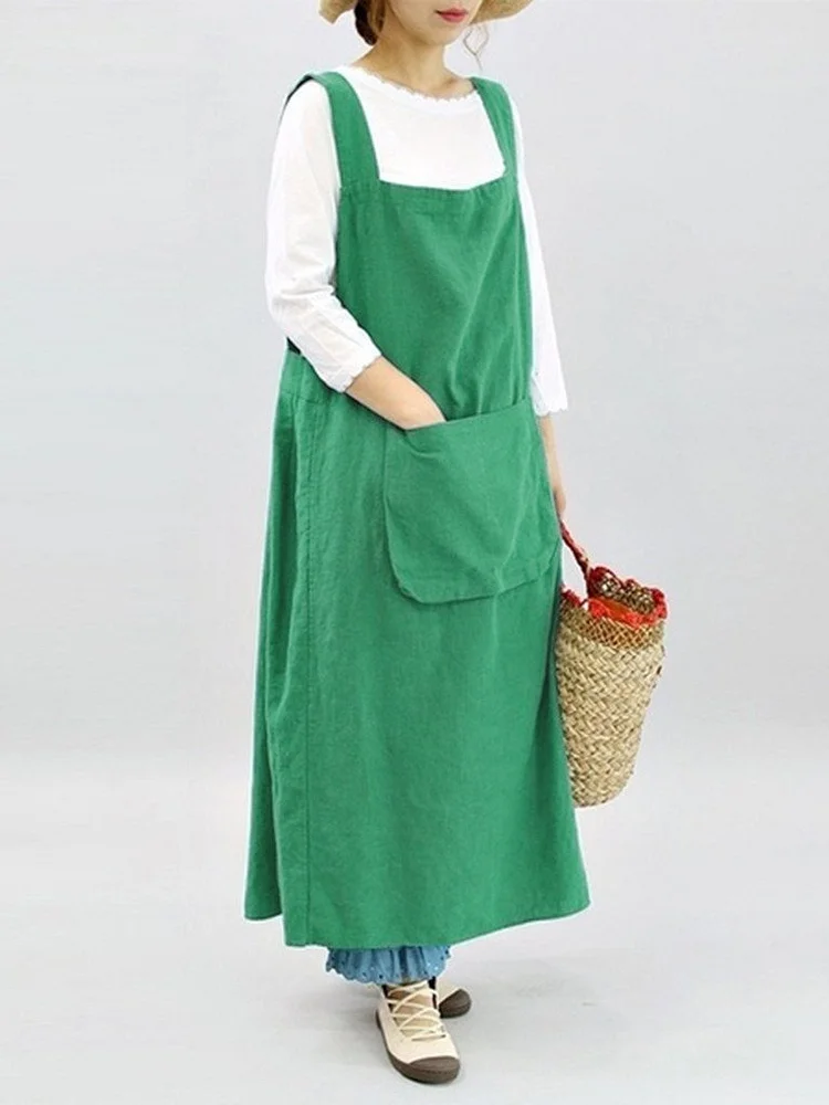 Cotton and linen loose long sleeve dress-Mayoulove