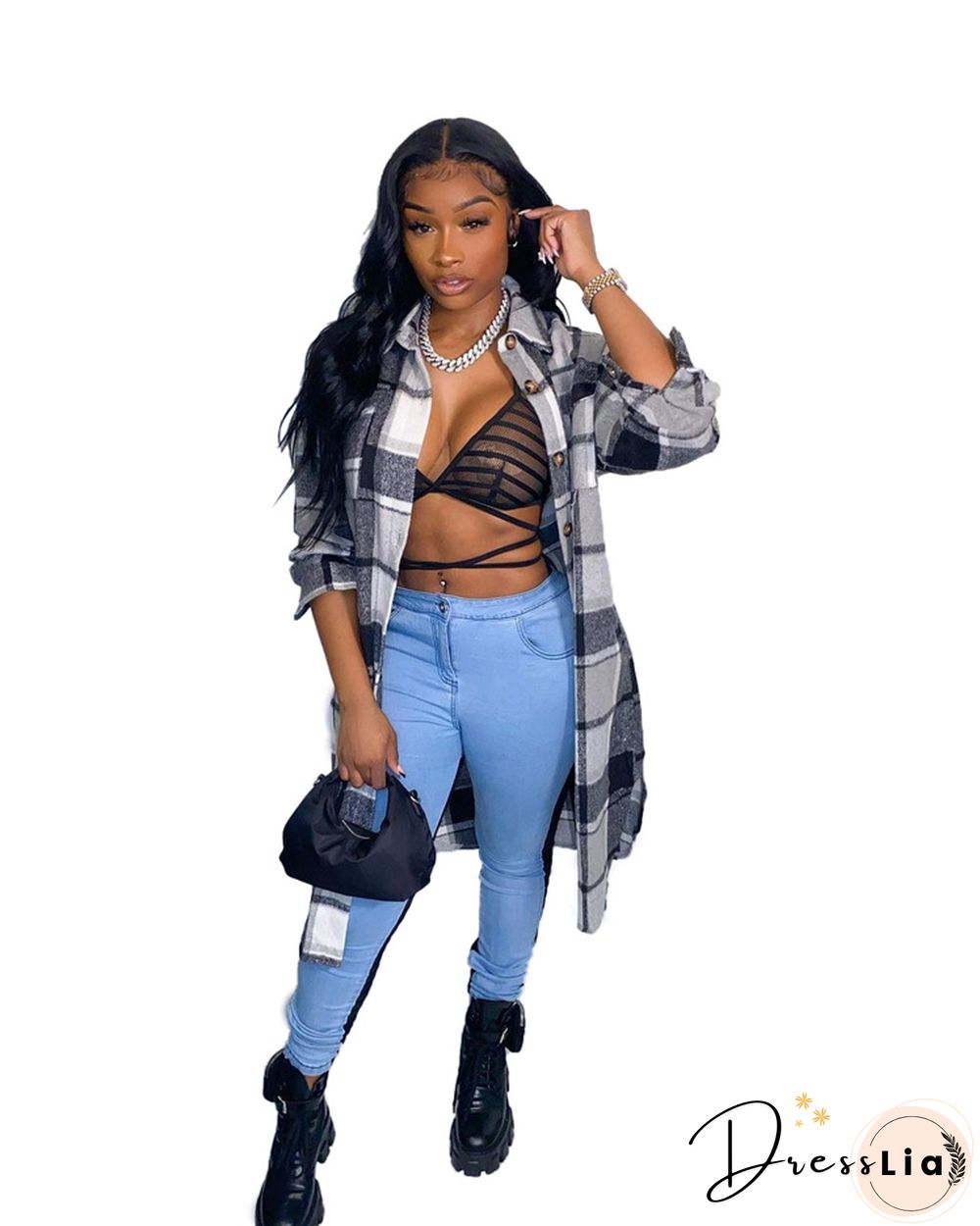 Classic Plaid Shirt Woolen Long Coat