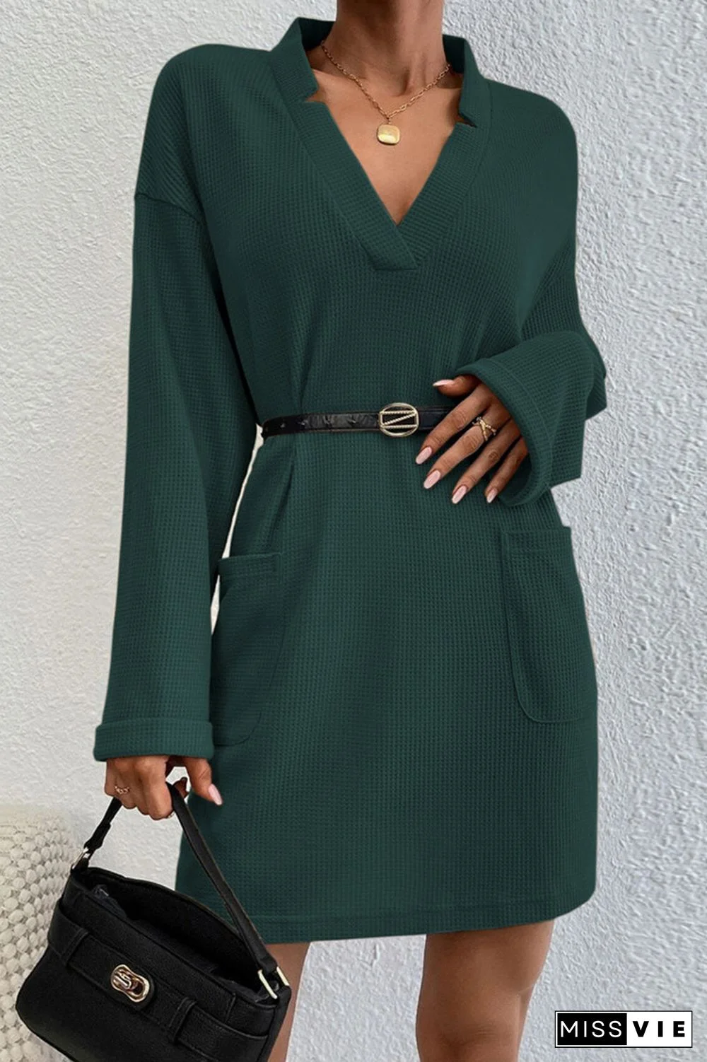 Casual Solid Pocket V Neck A Line Dresses