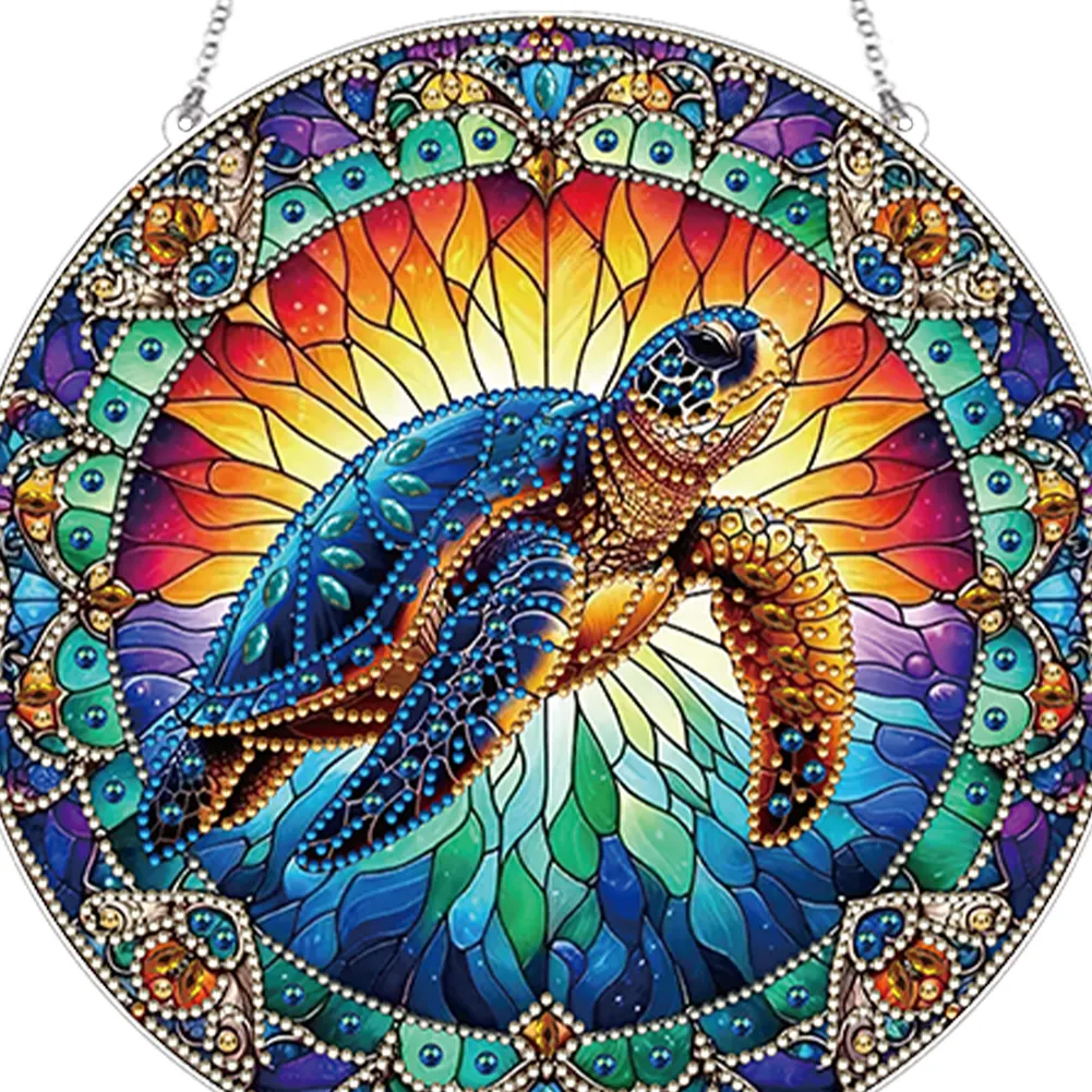 2D Flat DIY Stained Glass Turtle Suncatcher Diamond Painting Art Pendant