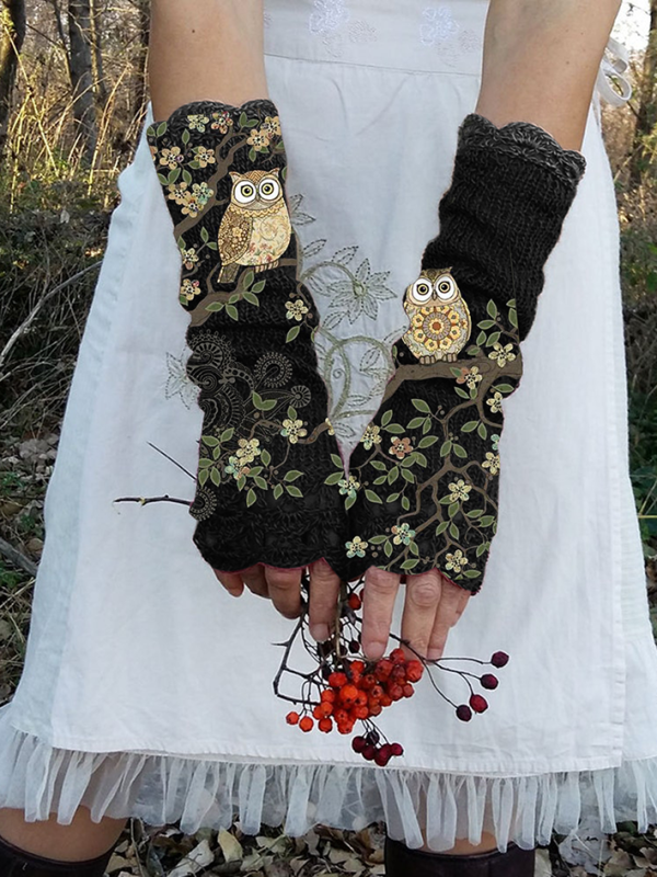 Casual flower print warm gloves