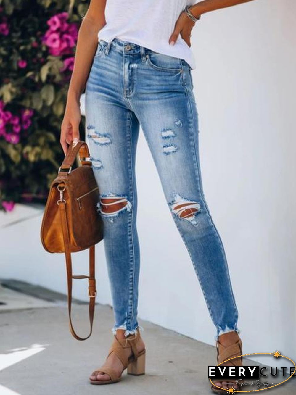 Casual Hole Slim Trousers Jeans