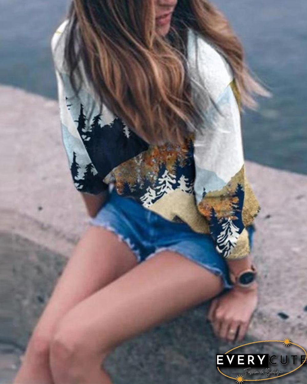 Women Printed Long Sleeve Casual Sweatshirts