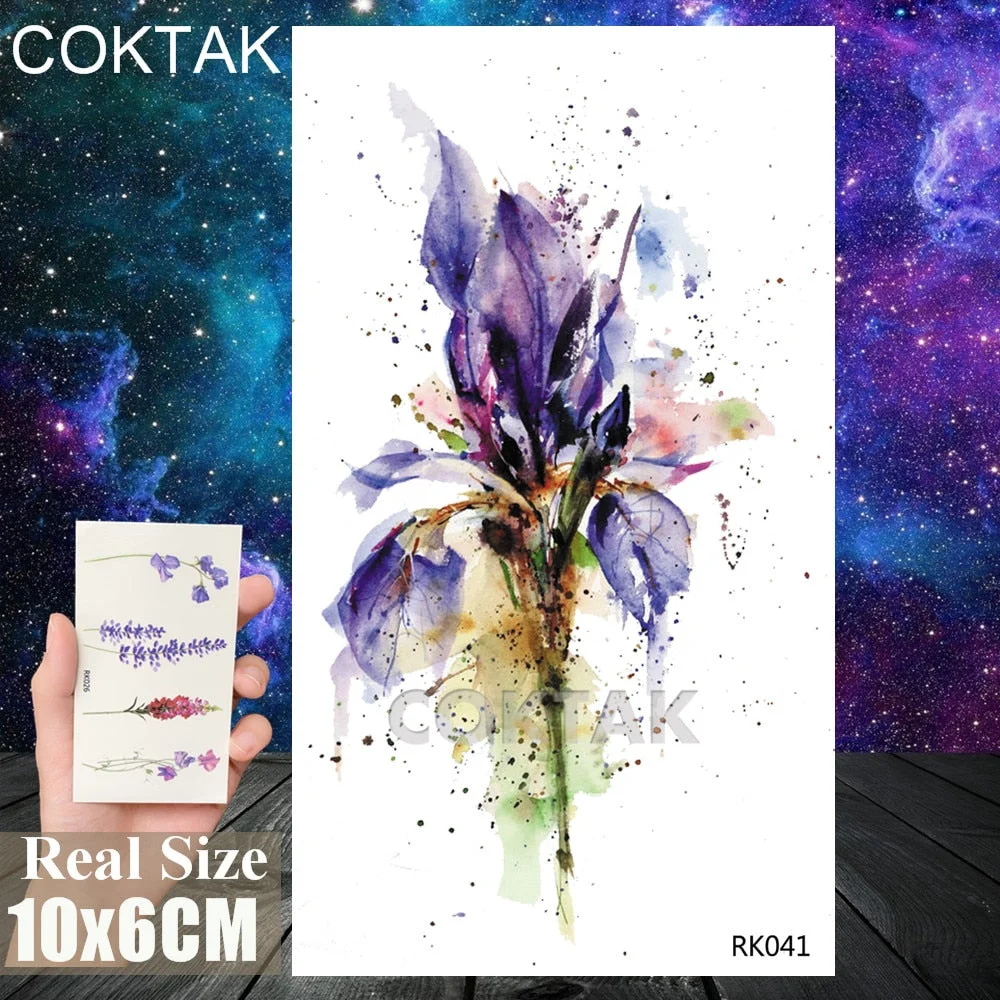Watercolor Flower Beauty Temporary Tattoos Sticker For Women Body Art Arm Tatoos Waterproof Tattoo Paper Fake Jewelry Tatoos