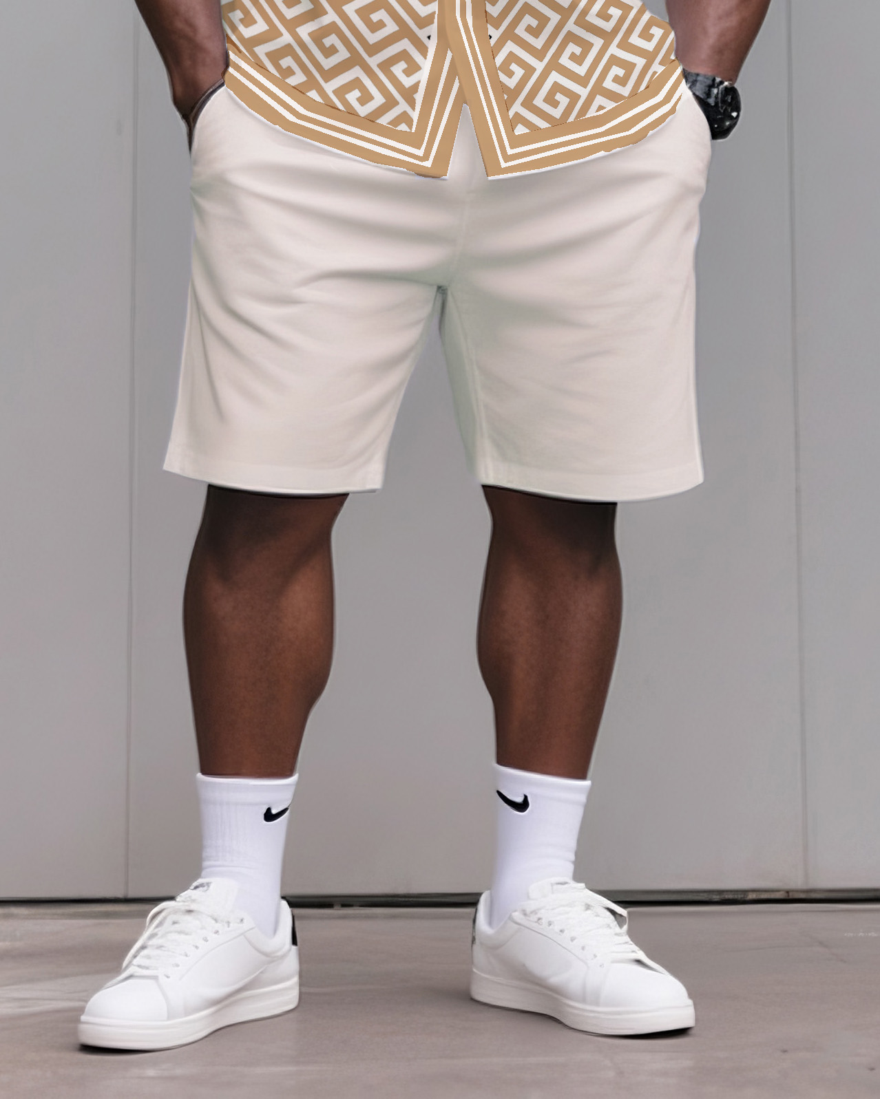 Big & Tall Men's Daily Casual Creamy-white Infinite Fan Official Printed Shirt Shorts Suit