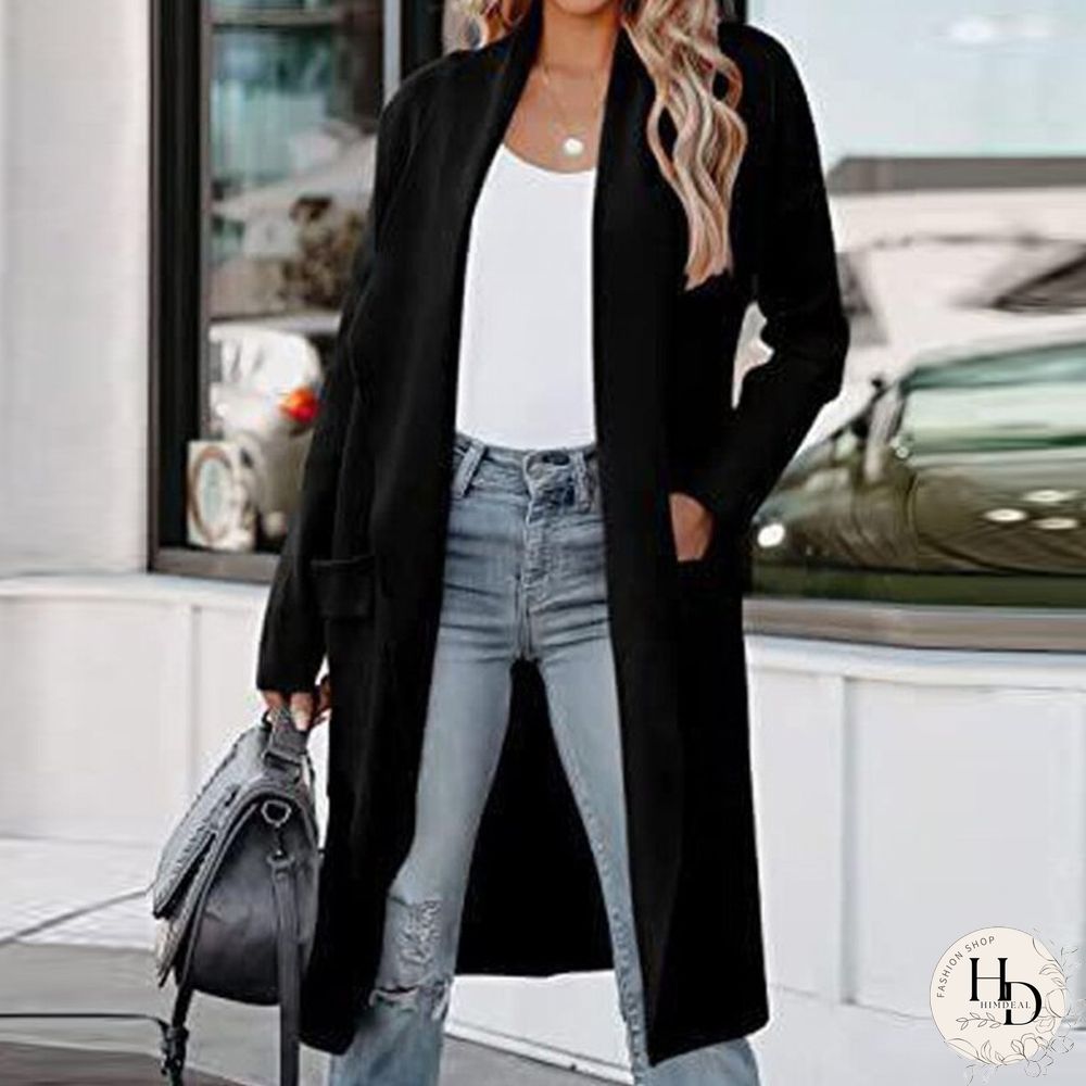 Women Casual Long Sleeve Lapel Cardigan Jacket Fall New Fashion Solid Woolen Coat Ladies Loose Commuter Large Pocket Jacket