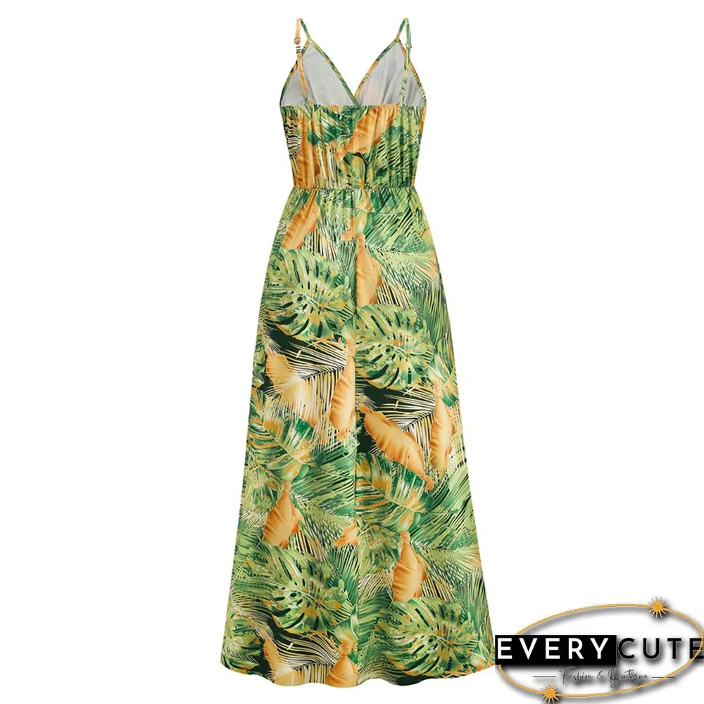 Light Green Bohemia Print V Neck Maxi Dress