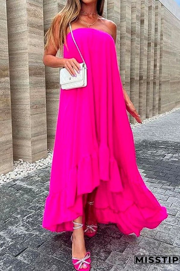 Sleeveless Off Shoulder Irregular Maxi Ruffle Dress