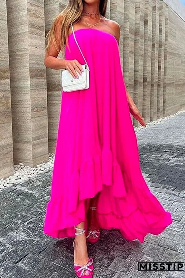 Sleeveless Off Shoulder Irregular Maxi Ruffle Dress