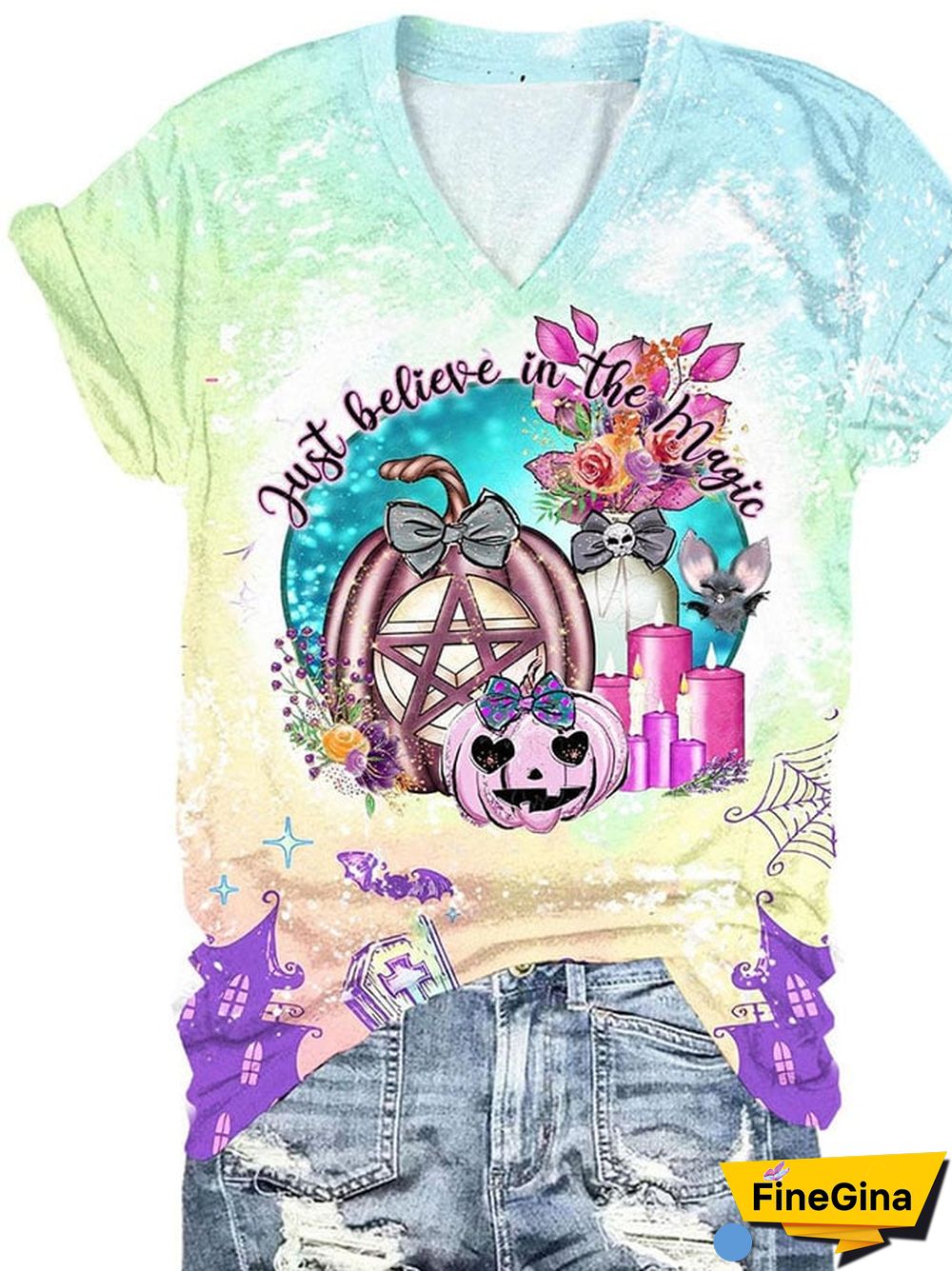 Women's Just Believe In The Magic Print Short Sleeve T-Shirt