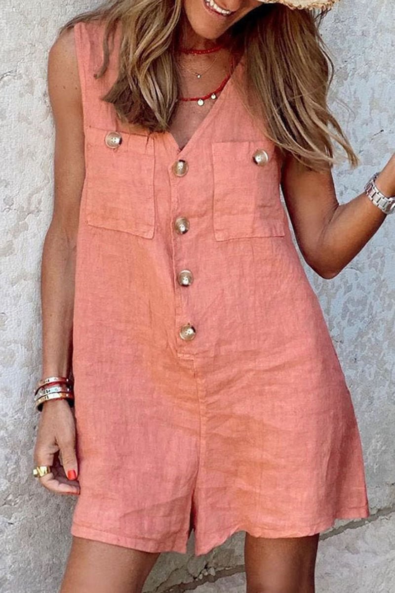 Casual Solid Split Joint V Neck Loose Jumpsuits(4 Colors)