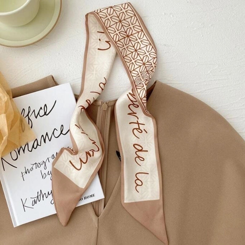 Women’s Sweet Letter Plaid Flower Silk Scarf Printing Hair Band