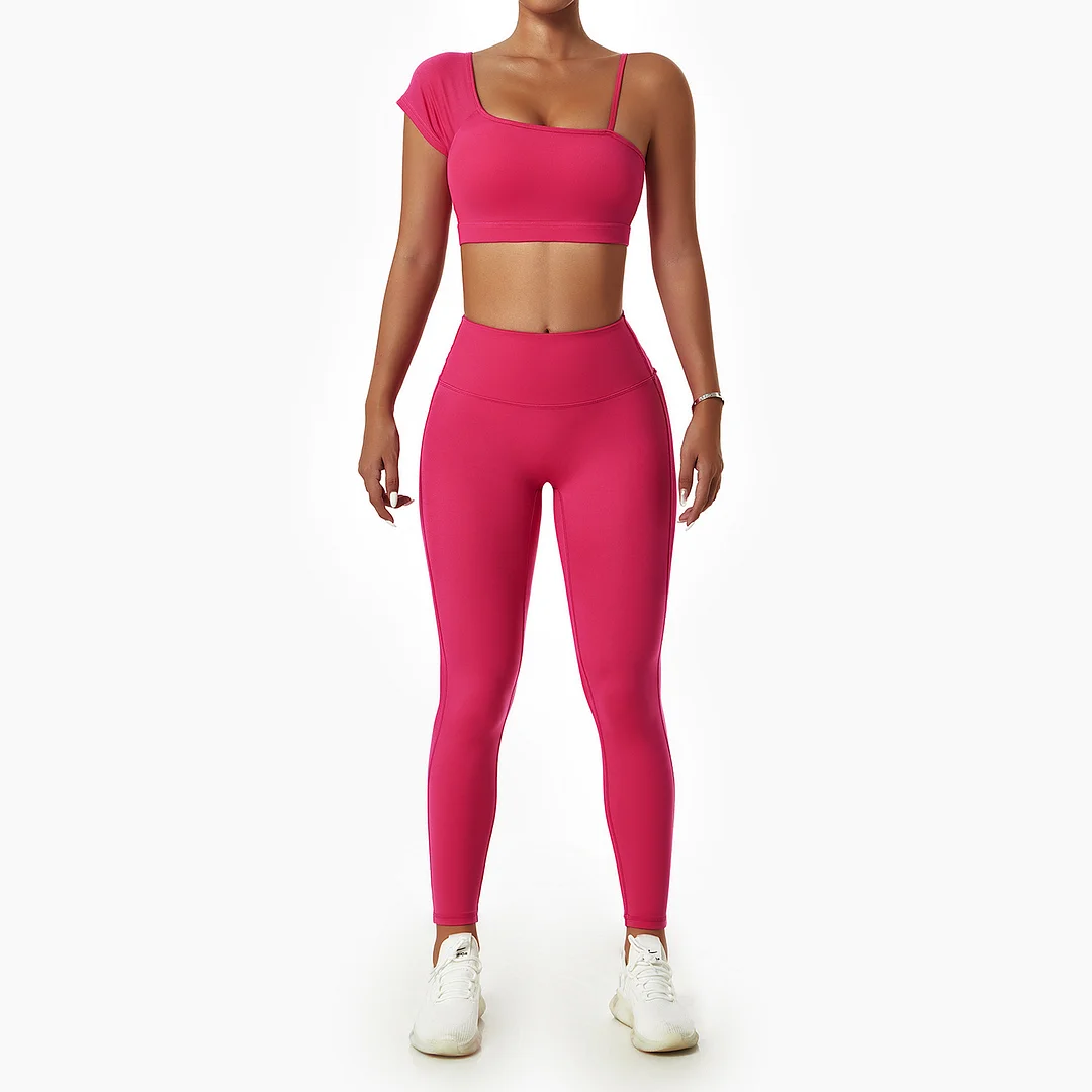 Sloping Shoulder Top + High Waist Legging 2 Piece Set