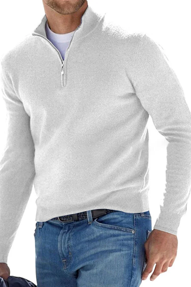 Tiboyz Men's Solid Color Casual Zip Up Collar Sweatshirt