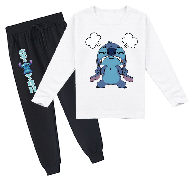 Mayoulove Stitch Cartoon Long-sleeved T-shirt and Trousers Set - Cute and Comfortable for Kids of All Ages-Mayoulove