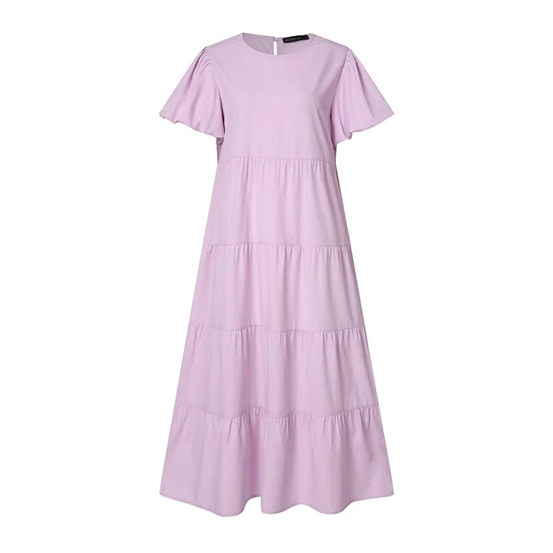 Women Summer Sundress Vintage Short Puff Sleeve Dress ZANZEA Fashion Party Long Vestidos Solid Kaftan Dresses Baggy Robe Femme