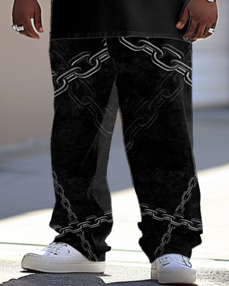 Men's Large Street Casual Prayer Cross Faith Print T-Shirt Trousers Set