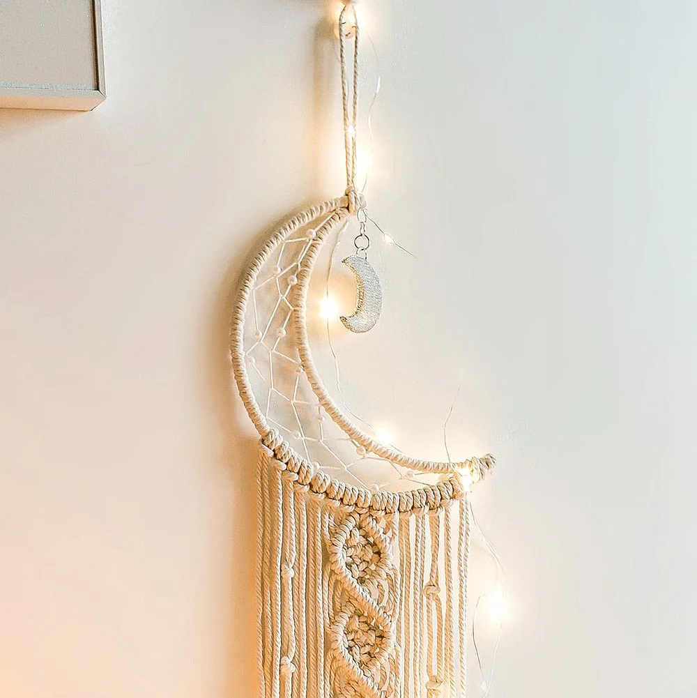 Moon Star Macrame Dream Catcher Wall Hanging Boho Room Decor Kids Girls Home Decoration With Led Light Gifts Dropshipping