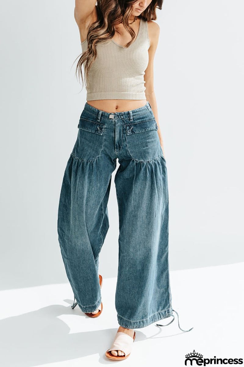 Pockets Drawstring Balloon Jeans