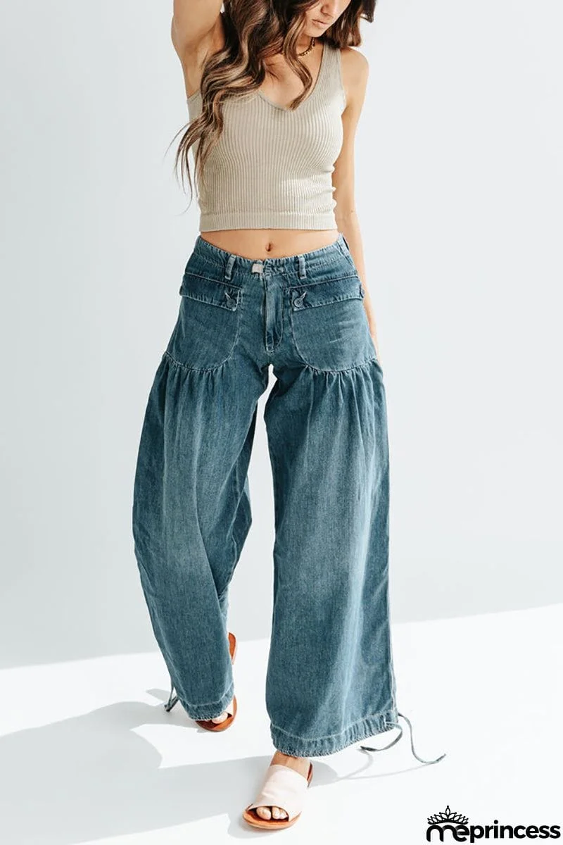 Pockets Drawstring Balloon Jeans