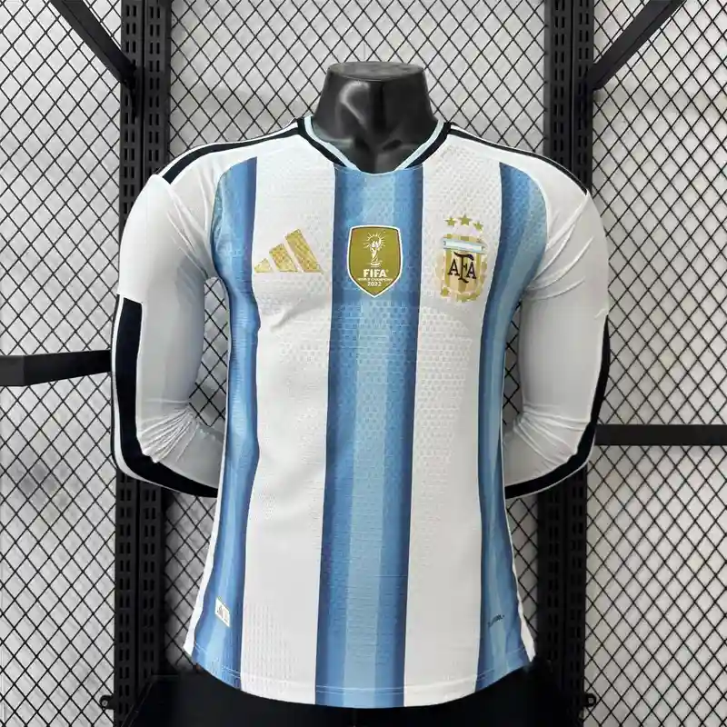 2026 Player Argentina Long Sleeve Soccer Jersey Home With Sponsor 1:1 Thai Quality